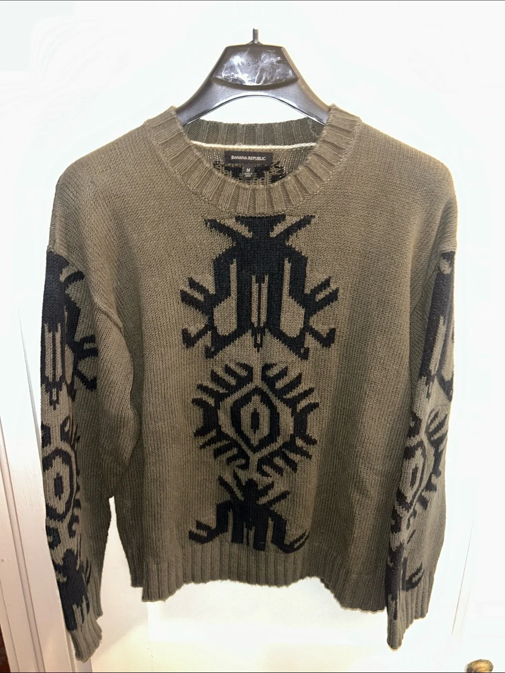 Banana Republic Archival Intarsia Aztec Knit Men’s Crewneck Sweater Medium Green